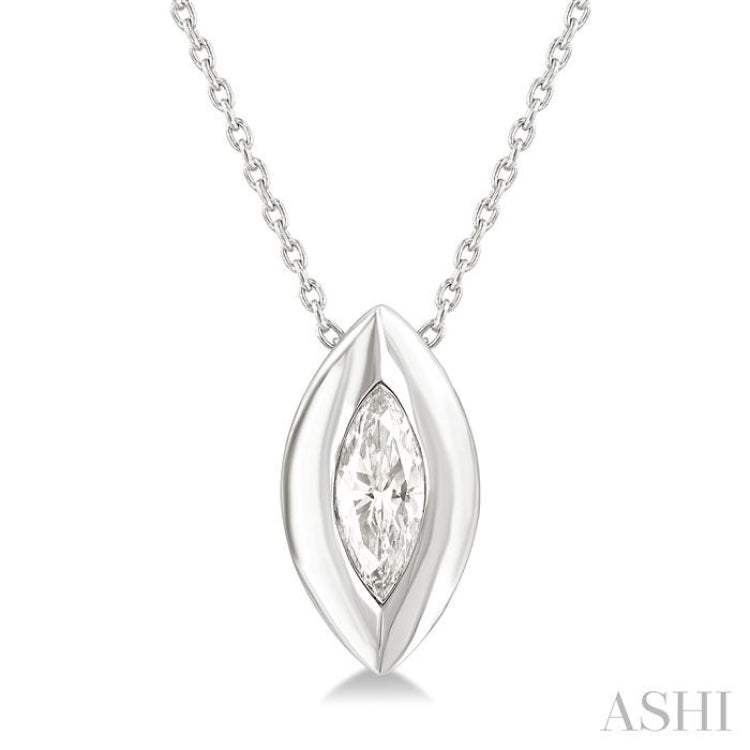 1/3 ctw Bezel Set Marquise Cut Diamond Bubble Fashion Pendant With Chain in 14K White Gold