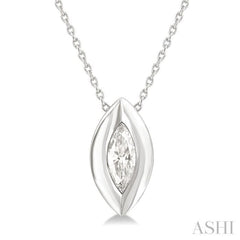 1/3 ctw Bezel Set Marquise Cut Diamond Bubble Fashion Pendant With Chain in 14K White Gold