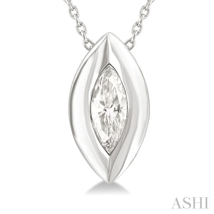 1/3 ctw Bezel Set Marquise Cut Diamond Bubble Fashion Pendant With Chain in 14K White Gold