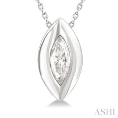 1/3 ctw Bezel Set Marquise Cut Diamond Bubble Fashion Pendant With Chain in 14K White Gold