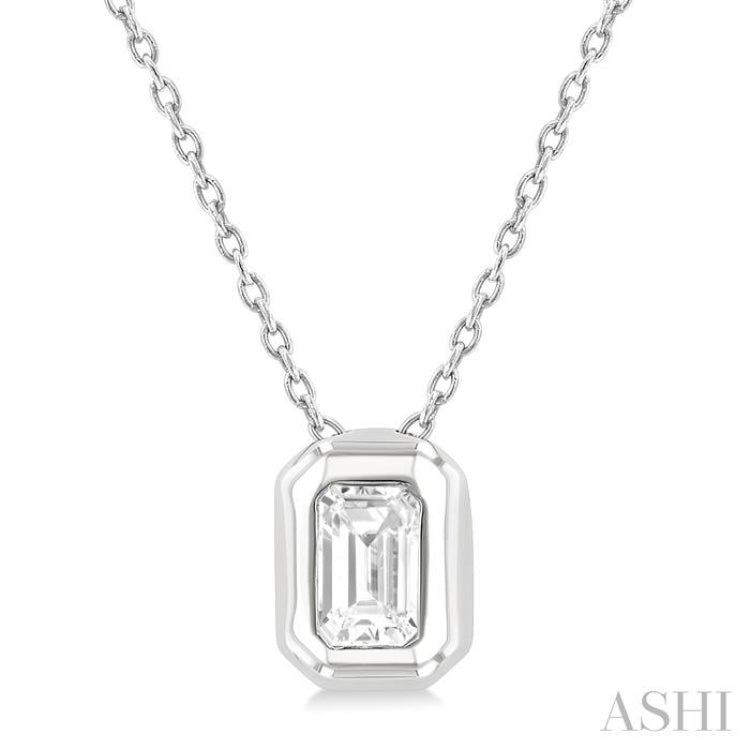 1/3 ctw Bezel Set Emerald Cut Diamond Bubble Fashion Pendant With Chain in 14K White Gold