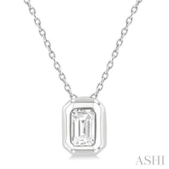 1/3 ctw Bezel Set Emerald Cut Diamond Bubble Fashion Pendant With Chain in 14K White Gold