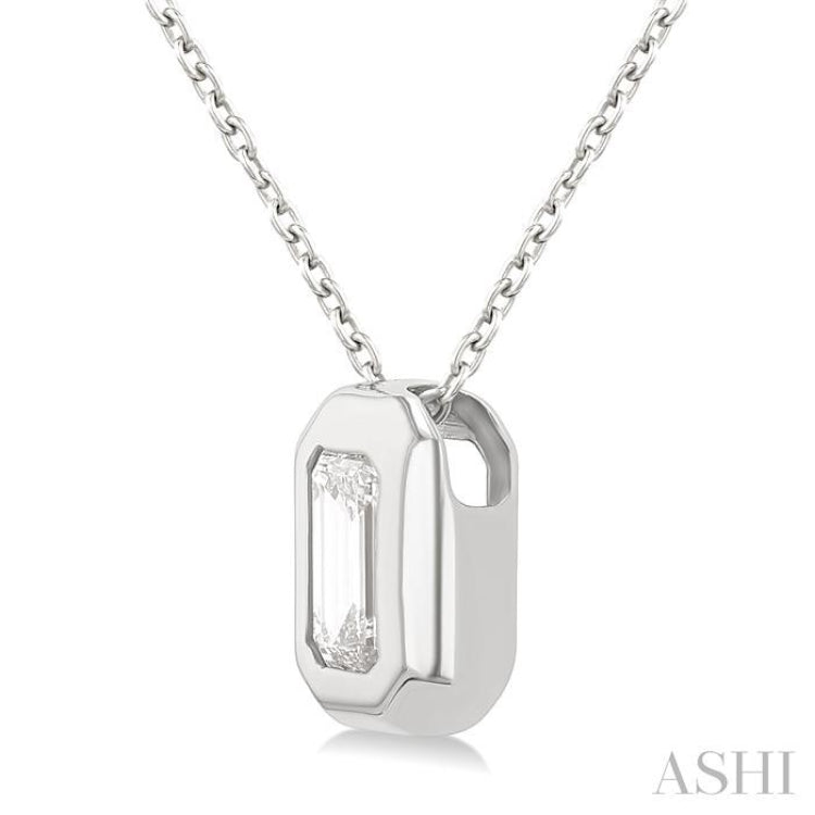 1/3 ctw Bezel Set Emerald Cut Diamond Bubble Fashion Pendant With Chain in 14K White Gold
