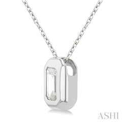 1/3 ctw Bezel Set Emerald Cut Diamond Bubble Fashion Pendant With Chain in 14K White Gold