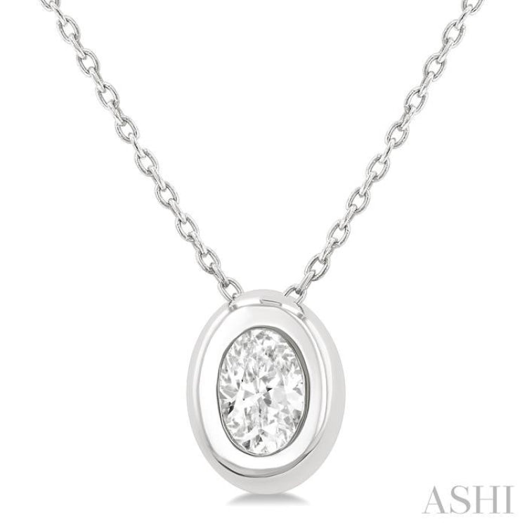 1/3 ctw Bezel Set Oval Cut Diamond Bubble Fashion Pendant With Chain in 14K White Gold