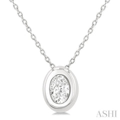 1/3 ctw Bezel Set Oval Cut Diamond Bubble Fashion Pendant With Chain in 14K White Gold