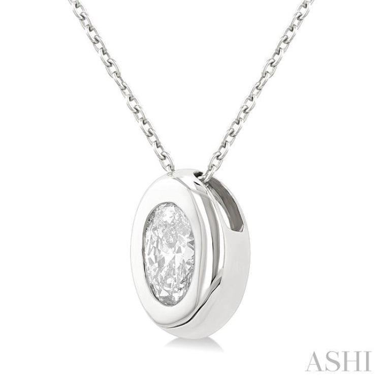 1/3 ctw Bezel Set Oval Cut Diamond Bubble Fashion Pendant With Chain in 14K White Gold
