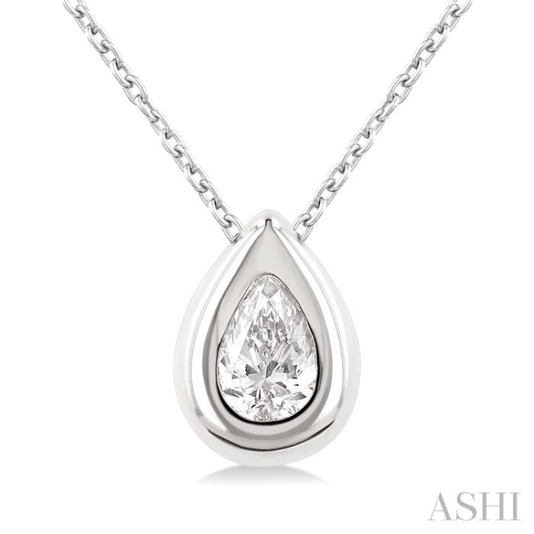 1/3 ctw Bezel Set Pear Cut Diamond Bubble Fashion Pendant With Chain in 14K White Gold