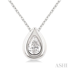 1/3 ctw Bezel Set Pear Cut Diamond Bubble Fashion Pendant With Chain in 14K White Gold