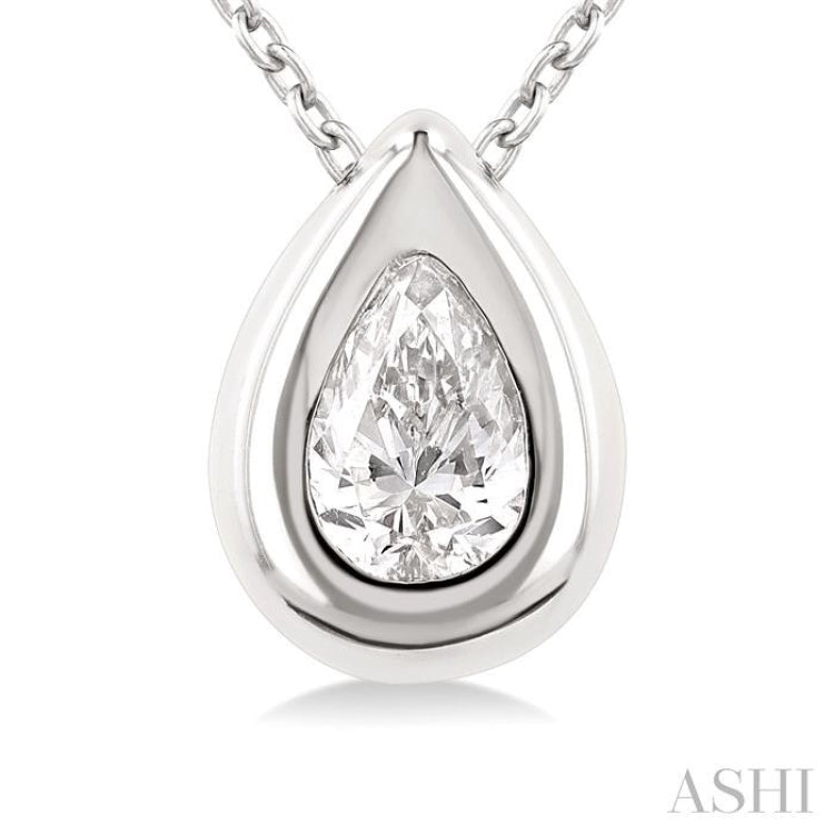 1/3 ctw Bezel Set Pear Cut Diamond Bubble Fashion Pendant With Chain in 14K White Gold