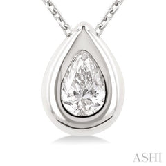 1/3 ctw Bezel Set Pear Cut Diamond Bubble Fashion Pendant With Chain in 14K White Gold