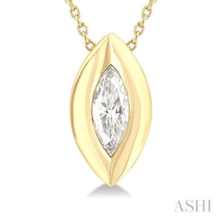 1/3 ctw Bezel Set Marquise Cut Diamond Bubble Fashion Pendant With Chain in 14K Yellow Gold