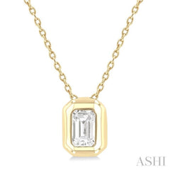1/3 ctw Bezel Set Emerald Cut Diamond Bubble Fashion Pendant With Chain in 14K Yellow Gold