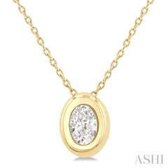 1/3 ctw Bezel Set Oval Cut Diamond Bubble Fashion Pendant With Chain in 14K Yellow Gold