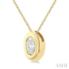 1/3 ctw Bezel Set Oval Cut Diamond Bubble Fashion Pendant With Chain in 14K Yellow Gold