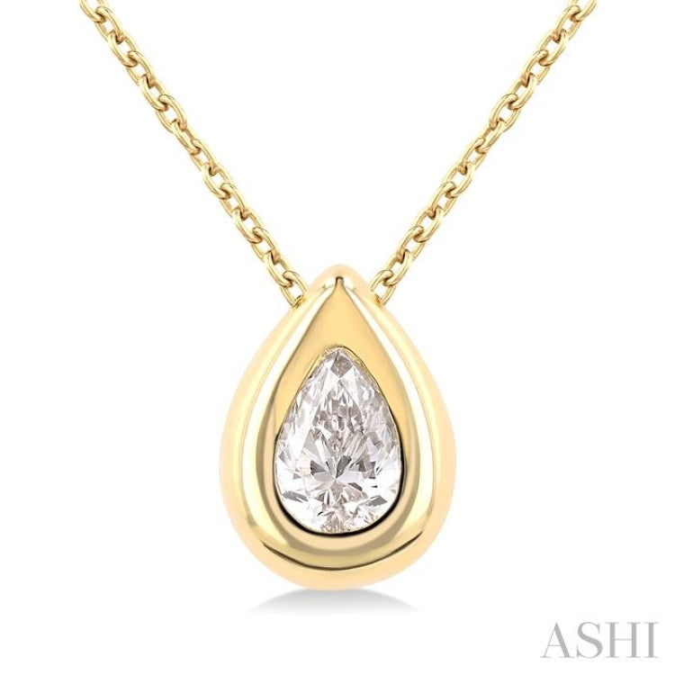 1/3 ctw Bezel Set Pear Cut Diamond Bubble Fashion Pendant With Chain in 14K Yellow Gold