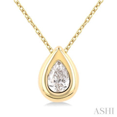 1/3 ctw Bezel Set Pear Cut Diamond Bubble Fashion Pendant With Chain in 14K Yellow Gold
