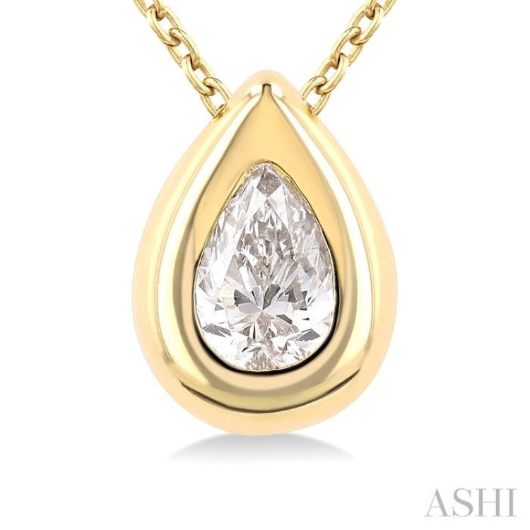 1/3 ctw Bezel Set Pear Cut Diamond Bubble Fashion Pendant With Chain in 14K Yellow Gold