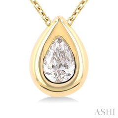 1/3 ctw Bezel Set Pear Cut Diamond Bubble Fashion Pendant With Chain in 14K Yellow Gold