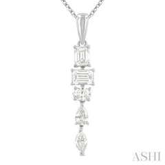 7/8 ctw Mixed Diamond Cut Dangle Fashion Pendant With Chain in 14K White Gold
