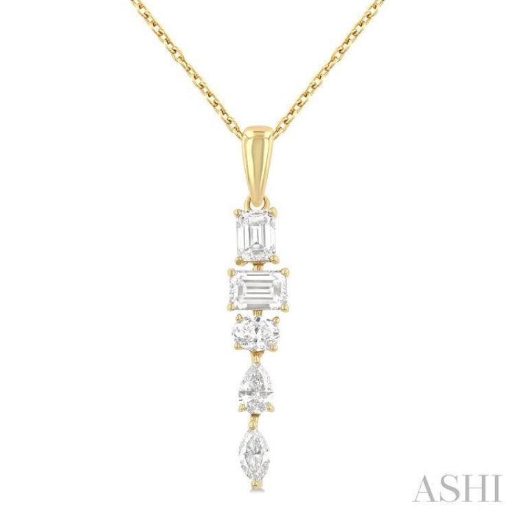 7/8 ctw Mixed Diamond Cut Dangle Fashion Pendant With Chain in 14K Yellow Gold