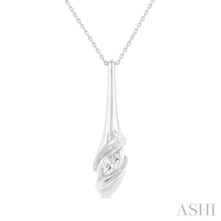 1/3 ctw Swirl Accent Elongated Teardrop Marquise Cut Diamond Fashion Pendant With Chain in 14K White Gold