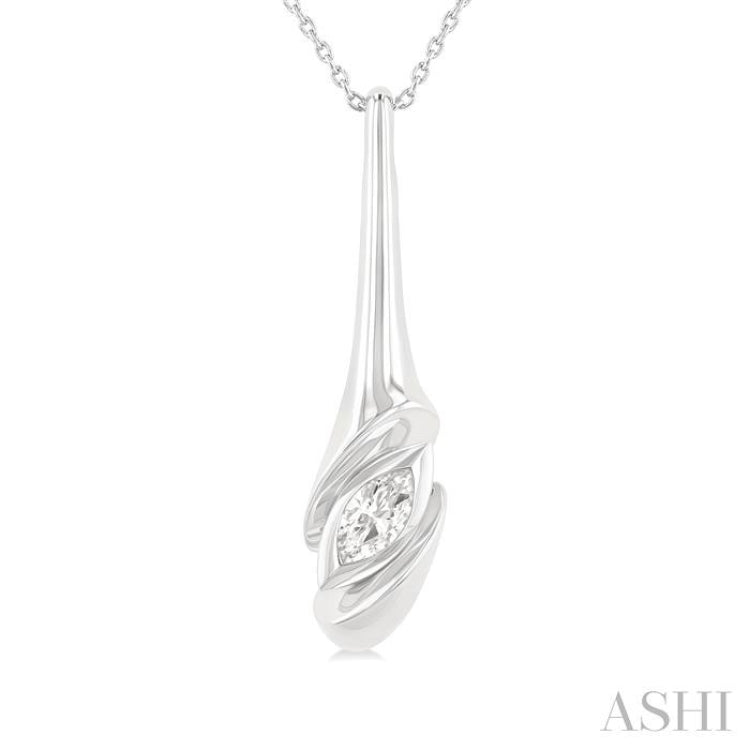 1/3 ctw Swirl Accent Elongated Teardrop Marquise Cut Diamond Fashion Pendant With Chain in 14K White Gold