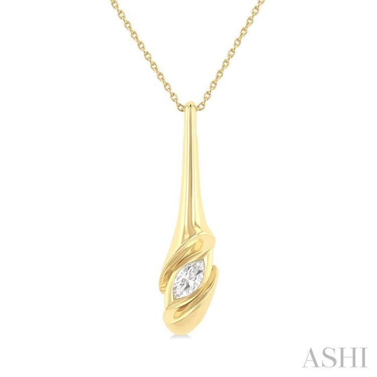 1/3 ctw Swirl Accent Elongated Teardrop Marquise Cut Diamond Fashion Pendant With Chain in 14K Yellow Gold