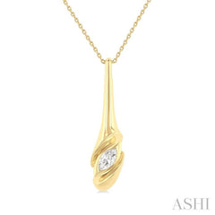 1/3 ctw Swirl Accent Elongated Teardrop Marquise Cut Diamond Fashion Pendant With Chain in 14K Yellow Gold
