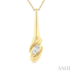 1/3 ctw Swirl Accent Elongated Teardrop Marquise Cut Diamond Fashion Pendant With Chain in 14K Yellow Gold