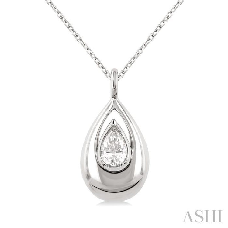 1/4 ctw Teardrop Pear Cut Diamond Fashion Pendant With Chain in 14K White Gold