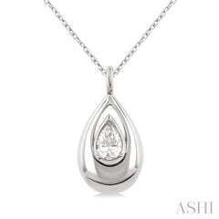 1/4 ctw Teardrop Pear Cut Diamond Fashion Pendant With Chain in 14K White Gold