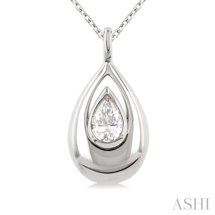 1/4 ctw Teardrop Pear Cut Diamond Fashion Pendant With Chain in 14K White Gold