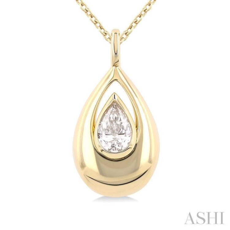 1/4 ctw Teardrop Pear Cut Diamond Fashion Pendant With Chain in 14K Yellow Gold
