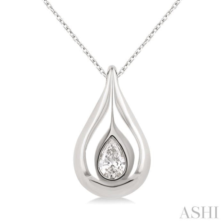 1/4 ctw Teardrop Pear Cut Diamond Fashion Pendant With Chain in 14K White Gold