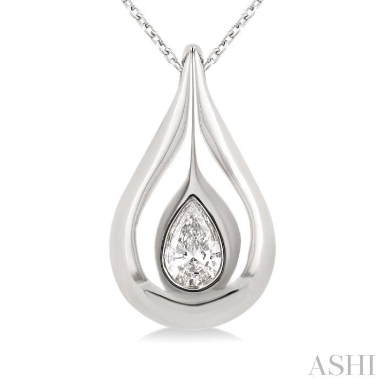 1/4 ctw Teardrop Pear Cut Diamond Fashion Pendant With Chain in 14K White Gold