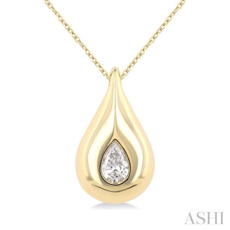 1/4 ctw Teardrop Pear Cut Diamond Fashion Pendant With Chain in 14K Yellow Gold