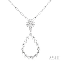1 7/8 ctw Floral Open Window Pear and Round Cut Diamond Dangle Fashion Pendant With Chain in 14K White Gold