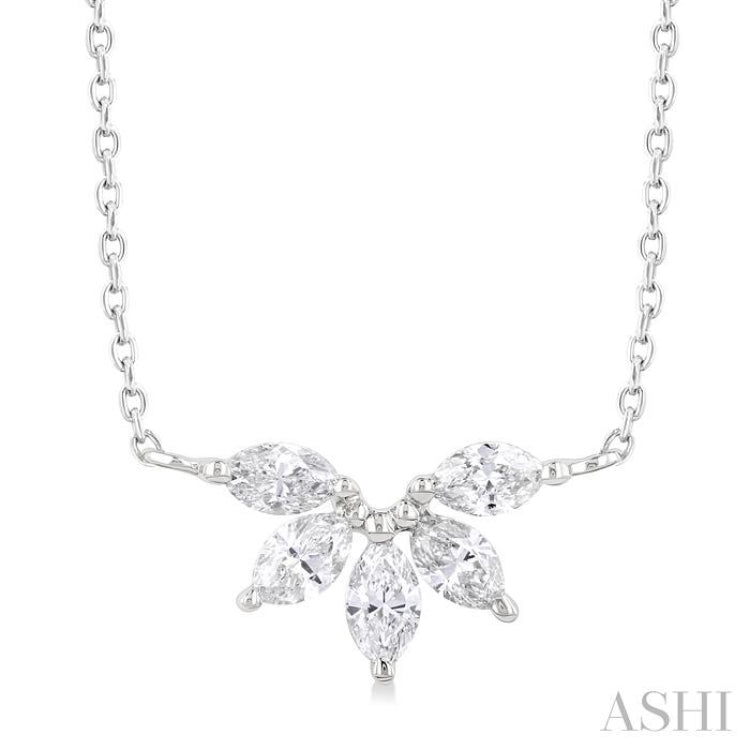 1/3 ctw Semi Circle Chevron Marquise Cut Diamond Fashion Necklace in 14K White Gold