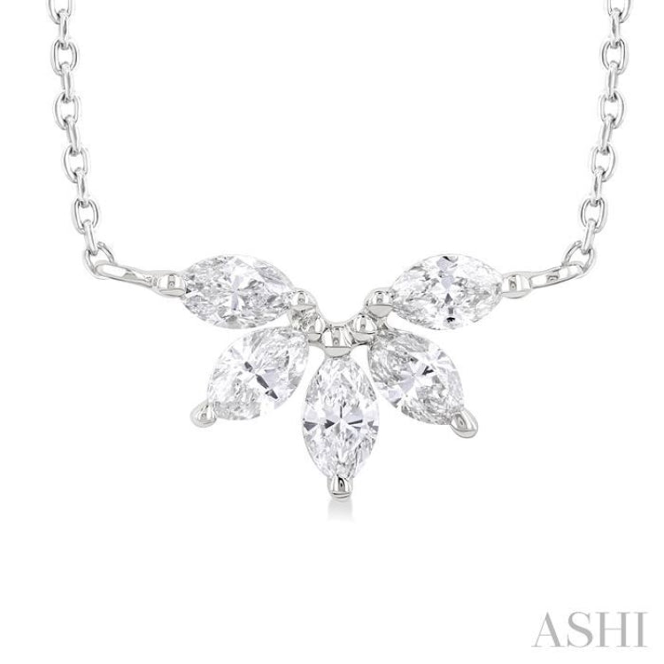 1/3 ctw Semi Circle Chevron Marquise Cut Diamond Fashion Necklace in 14K White Gold
