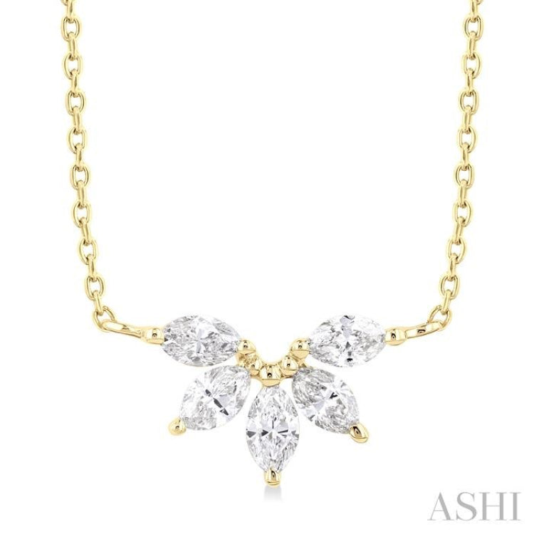 1/3 ctw Semi Circle Chevron Marquise Cut Diamond Fashion Necklace in 14K Yellow Gold