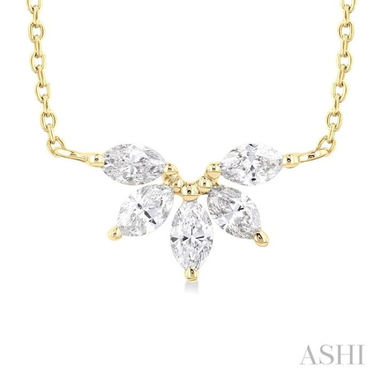 1/3 ctw Semi Circle Chevron Marquise Cut Diamond Fashion Necklace in 14K Yellow Gold