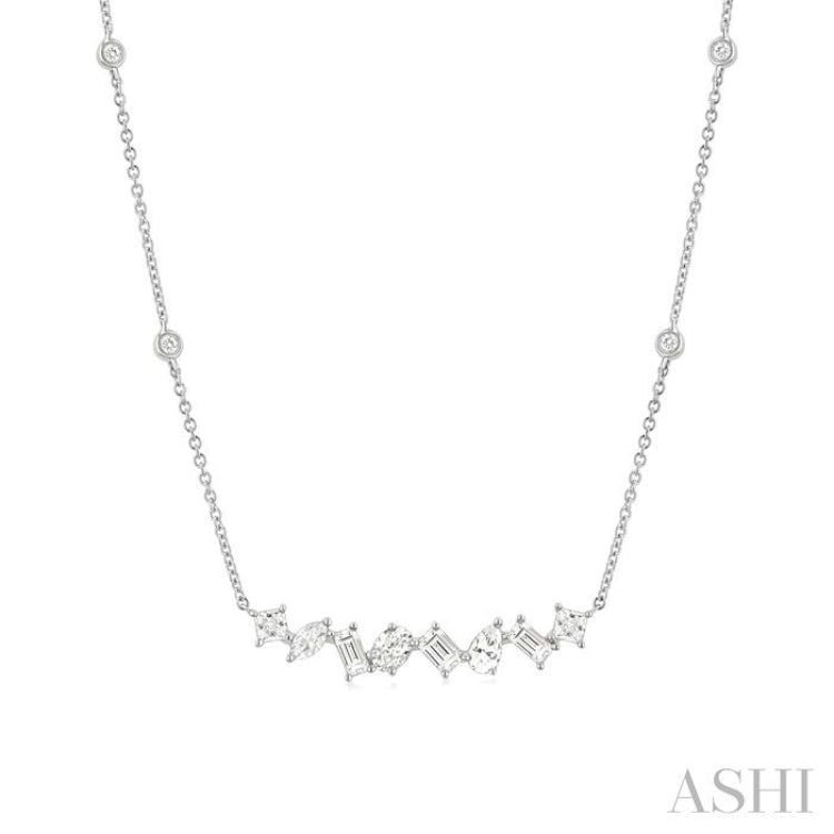 1 1/10 ctw Mixed Diamond Cut Fashion Station Necklace in 14K White Gold