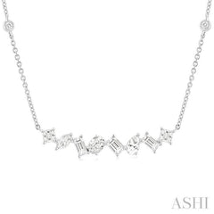1 1/10 ctw Mixed Diamond Cut Fashion Station Necklace in 14K White Gold