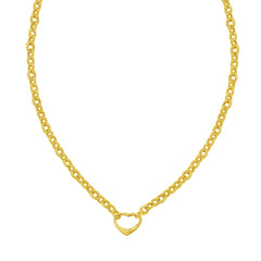 14K Yellow Gold Polished Heart Lock Charm Necklace in 18". Heart Clasp pushes inward to allow charms to be added.