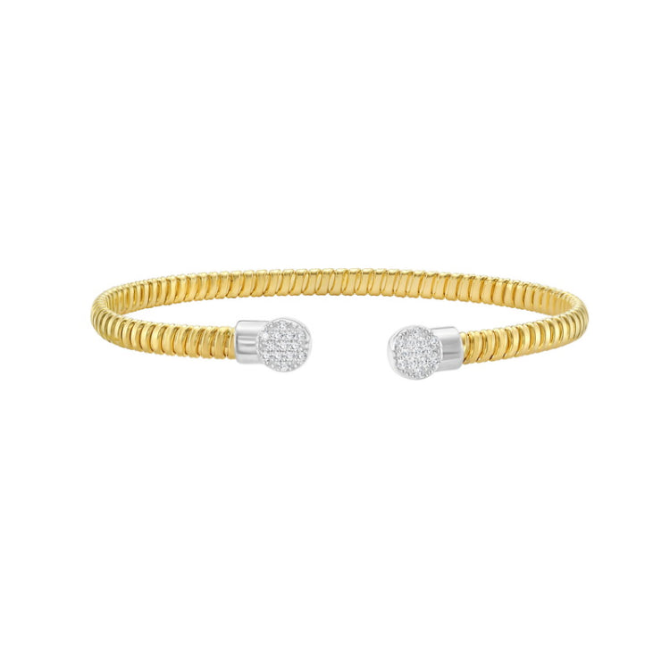 14K Yellow Gold .26ct Diamond Round End Polished Tubogas Cuff
