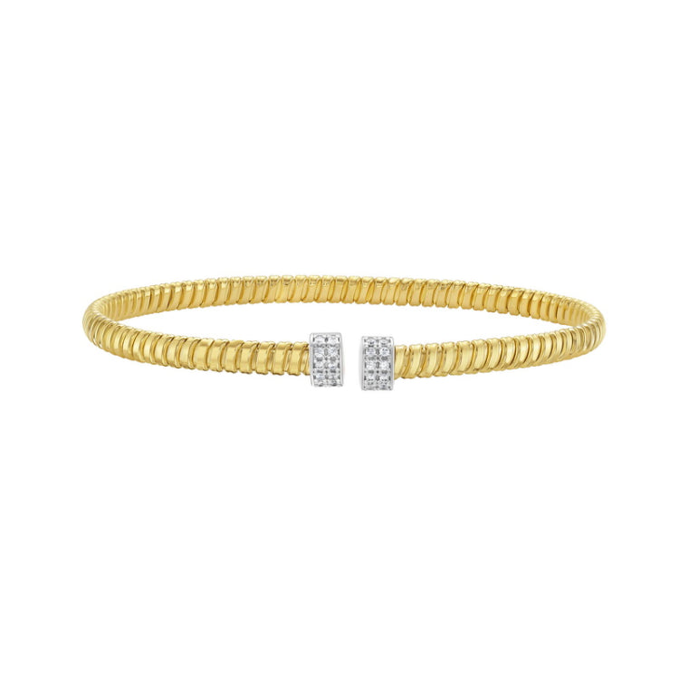 14K Yellow Gold .20ct Diamond Endcaps Polished Tubogas Cuff