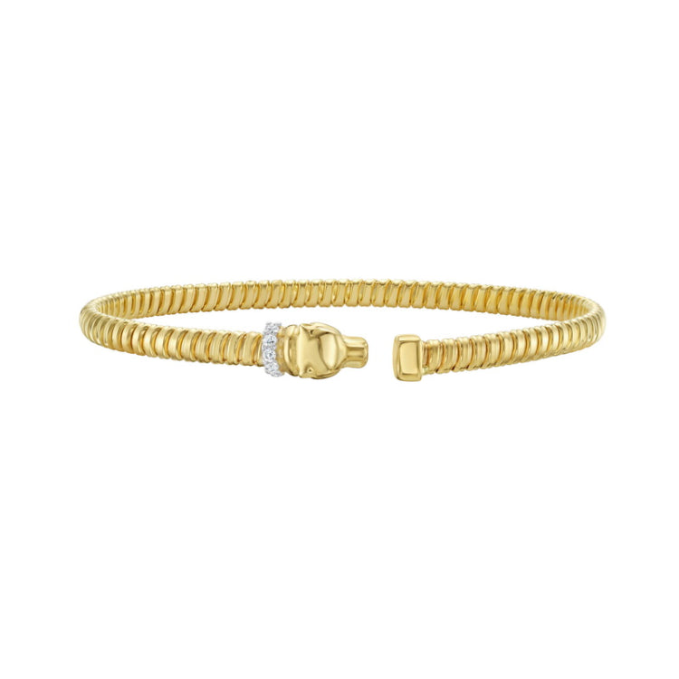 14K Yellow Gold .05ct Diamond Polished Panther Tubogas Cuff
