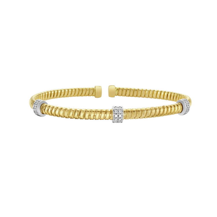 14K Yellow Gold .3ct Diamond Triple Station Polished Tubogas Cuff