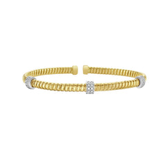 14K Yellow Gold .3ct Diamond Triple Station Polished Tubogas Cuff